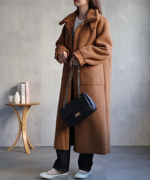 セール】シングルブレスト テディベアコート /ムートンタッチ/冬