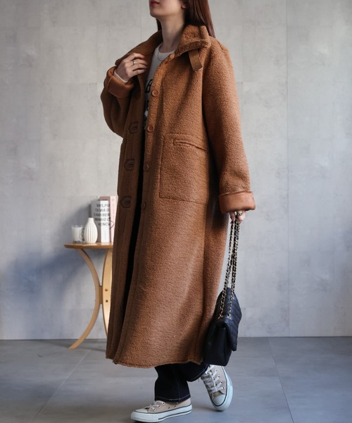 セール】シングルブレスト テディベアコート /ムートンタッチ/冬