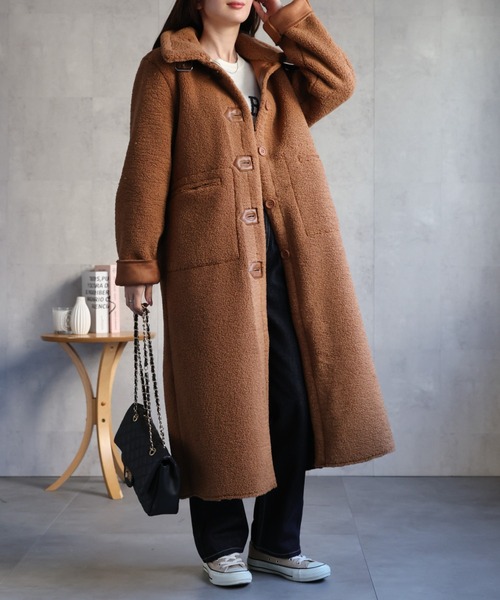 セール】シングルブレスト テディベアコート /ムートンタッチ/冬