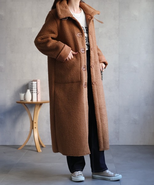 セール】シングルブレスト テディベアコート /ムートンタッチ/冬