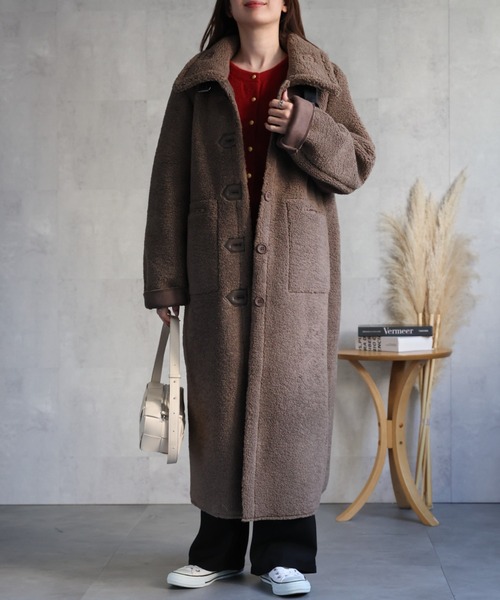 セール】シングルブレスト テディベアコート /ムートンタッチ/冬