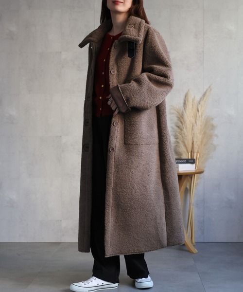 セール】シングルブレスト テディベアコート /ムートンタッチ/冬