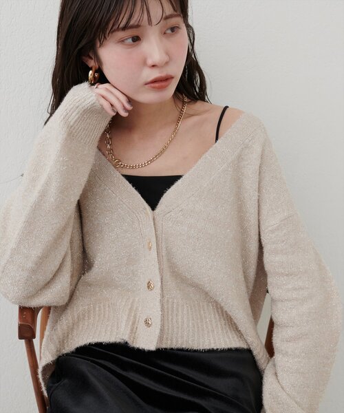 natural couture(ナチュラルクチュール)の「【WEB限定】ラメフェザーカーデ(カーディガン/ボレロ・レディース・ライトベージュ/グレイッシュベージュ/サックスブルー/チャコールグレー・FREE)」の3枚目の写真