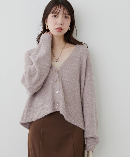 natural couture(ナチュラルクチュール)の「【WEB限定】ラメフェザーカーデ(カーディガン/ボレロ・レディース・ライトベージュ/グレイッシュベージュ/サックスブルー/チャコールグレー・FREE)」の4枚目の写真