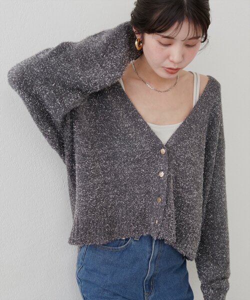 natural couture(ナチュラルクチュール)の「【WEB限定】ラメフェザーカーデ(カーディガン/ボレロ・レディース・ライトベージュ/グレイッシュベージュ/サックスブルー/チャコールグレー・FREE)」の8枚目の写真