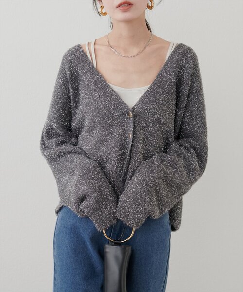 natural couture(ナチュラルクチュール)の「【WEB限定】ラメフェザーカーデ(カーディガン/ボレロ・レディース・ライトベージュ/グレイッシュベージュ/サックスブルー/チャコールグレー・FREE)」の9枚目の写真