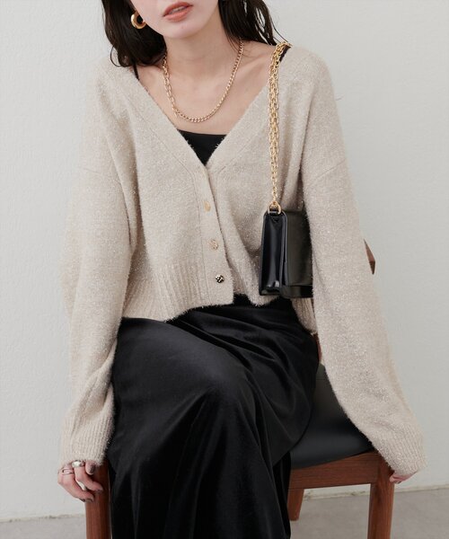 natural couture(ナチュラルクチュール)の「【WEB限定】ラメフェザーカーデ(カーディガン/ボレロ・レディース・ライトベージュ/グレイッシュベージュ/サックスブルー/チャコールグレー・FREE)」の11枚目の写真