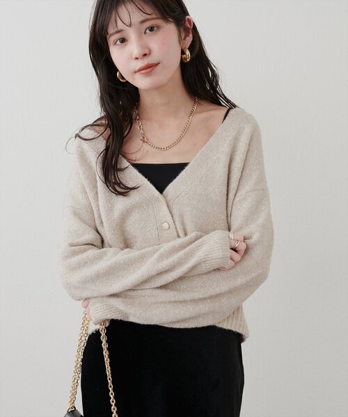 natural couture(ナチュラルクチュール)の「【WEB限定】ラメフェザーカーデ(カーディガン/ボレロ・レディース・ライトベージュ/グレイッシュベージュ/サックスブルー/チャコールグレー・FREE)」の13枚目の写真