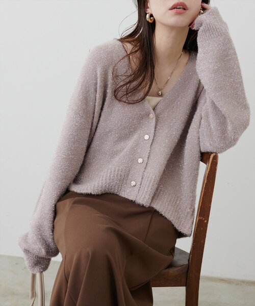natural couture(ナチュラルクチュール)の「【WEB限定】ラメフェザーカーデ(カーディガン/ボレロ・レディース・ライトベージュ/グレイッシュベージュ/サックスブルー/チャコールグレー・FREE)」の5枚目の写真