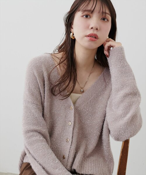 natural couture(ナチュラルクチュール)の「【WEB限定】ラメフェザーカーデ(カーディガン/ボレロ・レディース・ライトベージュ/グレイッシュベージュ/サックスブルー/チャコールグレー・FREE)」の6枚目の写真