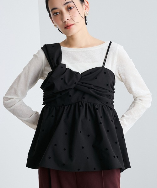 VIS(ビス)の「【洗える】フロッキードットプリントキャミソール(キャミソール・レディース・クリーム/ブラック・FREE)」の2枚目の写真