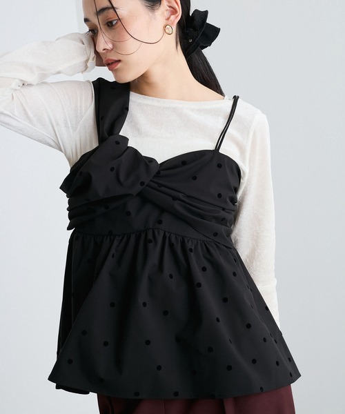 VIS(ビス)の「【洗える】フロッキードットプリントキャミソール(キャミソール・レディース・クリーム/ブラック・FREE)」の14枚目の写真