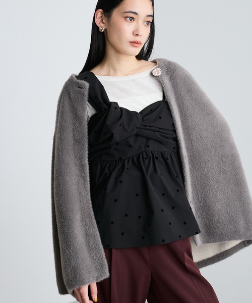 VIS(ビス)の「【洗える】フロッキードットプリントキャミソール(キャミソール・レディース・クリーム/ブラック・FREE)」の5枚目の写真