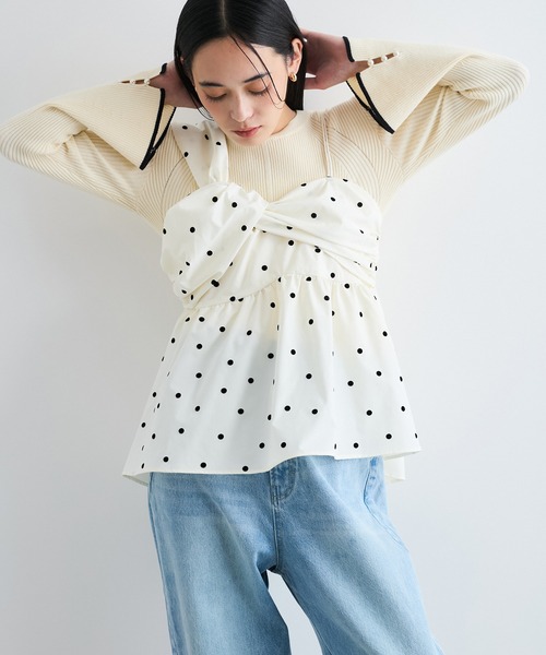 VIS(ビス)の「【洗える】フロッキードットプリントキャミソール(キャミソール・レディース・クリーム/ブラック・FREE)」の11枚目の写真