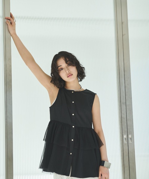SONO バックフリルジレ　ブラック SALE [30%OFF] SONO (ソーノ) ジレ ロング バックフリル パール