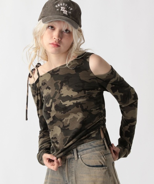 FOREVER 21(フォーエバー トゥエンティーワン)の「【2025SS】肩リボンコンパクトオフショルトップス(Tシャツ/カットソー・レディース・カモフラージュ/オフホワイト/ブラック・MEDIUM/SMALL)」の12枚目の写真