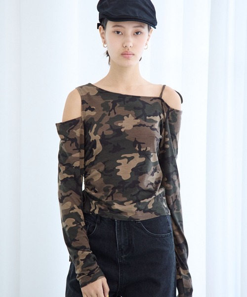 セール】【2025SS】肩リボンコンパクトオフショルトップス（T