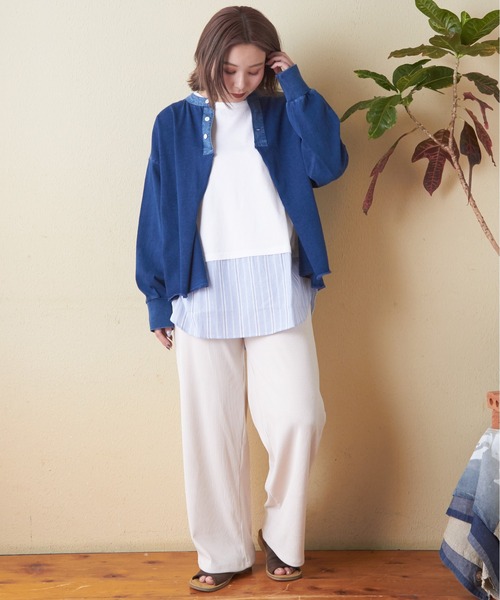 CUBE SUGAR（キューブシュガー）の「20/-天竺カットソー無地裾切替タンクトップ（タンクトップ・レディース・スミクロ/ストライプ/ホワイト・M）」の18枚目の写真