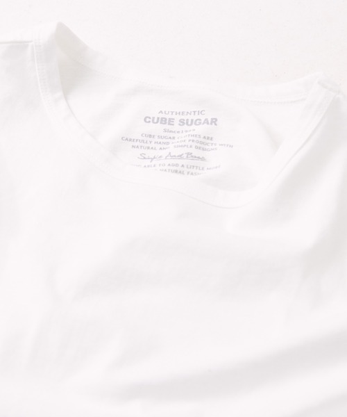 CUBE SUGAR（キューブシュガー）の「20/-天竺カットソー無地裾切替タンクトップ（タンクトップ・レディース・スミクロ/ストライプ/ホワイト・M）」の14枚目の写真