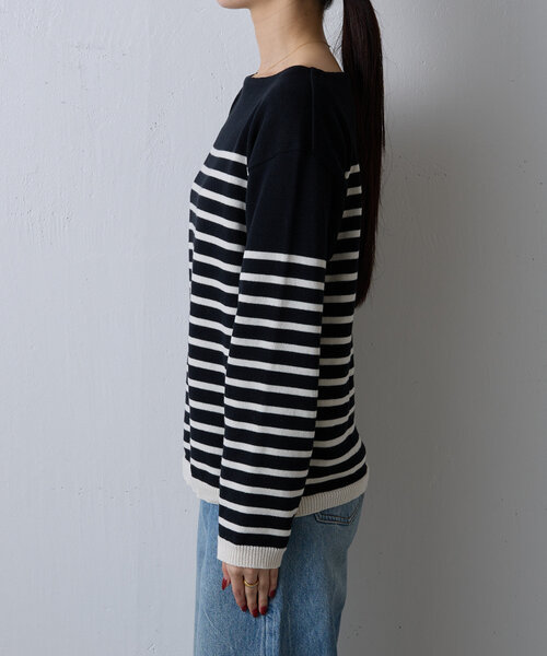 russet（ラシット）の「[日本製]ボーダースプリングニット(SW-206)（ニット/セーター・レディース・オフホワイト/ブラック・FREE）」の18枚目の写真