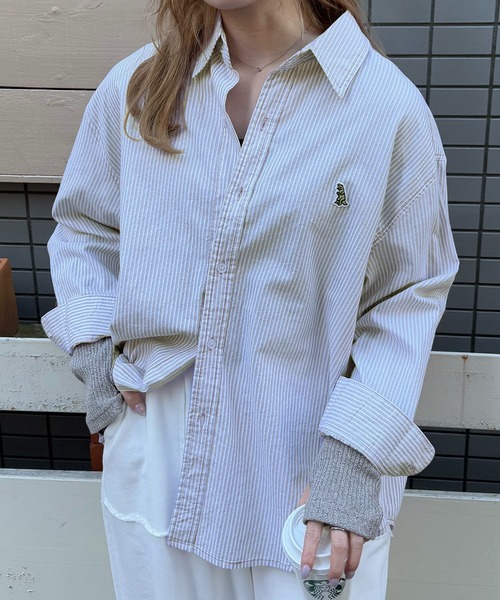 DOUBLE NAME(ダブルネーム)の「【m:rex】ミニ恐竜ワッペンストライプシャツ(シャツ/ブラウス・レディース・ピンク系/ブルー系/ベージュ系・FREE)」の14枚目の写真