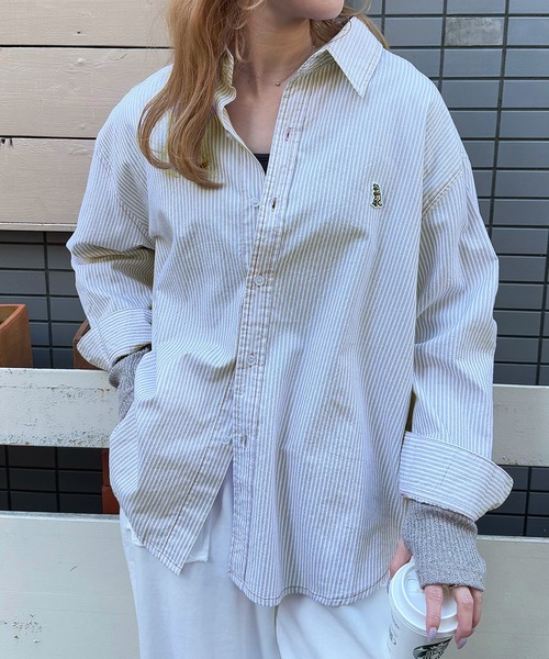 DOUBLE NAME(ダブルネーム)の「【m:rex】ミニ恐竜ワッペンストライプシャツ(シャツ/ブラウス・レディース・ピンク系/ブルー系/ベージュ系・FREE)」の15枚目の写真