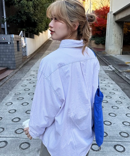 DOUBLE NAME(ダブルネーム)の「【m:rex】ミニ恐竜ワッペンストライプシャツ(シャツ/ブラウス・レディース・ピンク系/ブルー系/ベージュ系・FREE)」の6枚目の写真