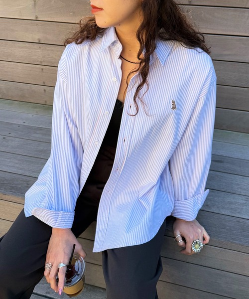 DOUBLE NAME(ダブルネーム)の「【m:rex】ミニ恐竜ワッペンストライプシャツ(シャツ/ブラウス・レディース・ピンク系/ブルー系/ベージュ系・FREE)」の12枚目の写真