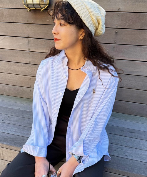 DOUBLE NAME(ダブルネーム)の「【m:rex】ミニ恐竜ワッペンストライプシャツ(シャツ/ブラウス・レディース・ピンク系/ブルー系/ベージュ系・FREE)」の13枚目の写真