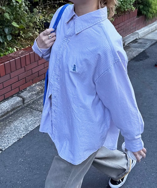 DOUBLE NAME(ダブルネーム)の「【m:rex】ミニ恐竜ワッペンストライプシャツ(シャツ/ブラウス・レディース・ピンク系/ブルー系/ベージュ系・FREE)」の9枚目の写真