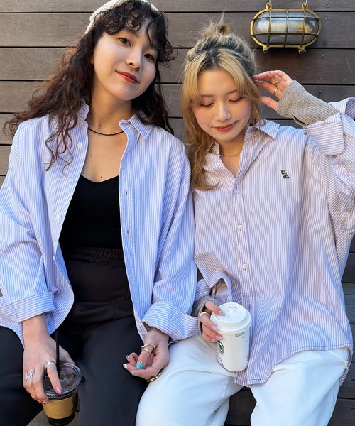 DOUBLE NAME(ダブルネーム)の「【m:rex】ミニ恐竜ワッペンストライプシャツ(シャツ/ブラウス・レディース・ピンク系/ブルー系/ベージュ系・FREE)」の11枚目の写真