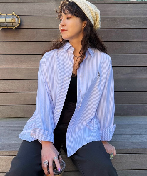 DOUBLE NAME(ダブルネーム)の「【m:rex】ミニ恐竜ワッペンストライプシャツ(シャツ/ブラウス・レディース・ピンク系/ブルー系/ベージュ系・FREE)」の16枚目の写真