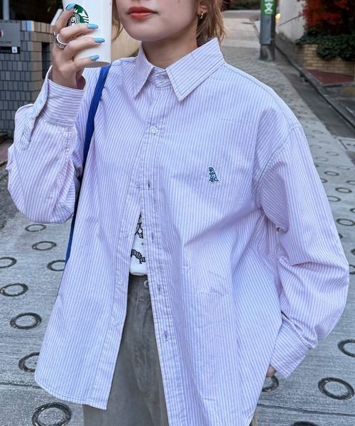 DOUBLE NAME(ダブルネーム)の「【m:rex】ミニ恐竜ワッペンストライプシャツ(シャツ/ブラウス・レディース・ピンク系/ブルー系/ベージュ系・FREE)」の17枚目の写真