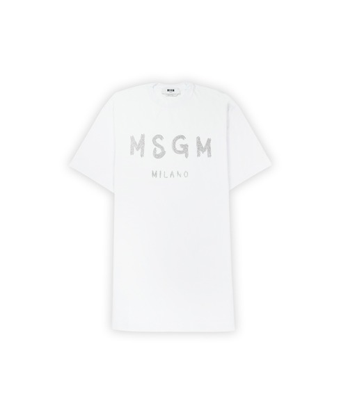 MSGM(エムエスジーエム)の「【NEW】MSGM ブラッシュロゴ Tシャツワンピース【GLITTER PRINT】(ワンピース・レディース・ブラック×シルバー/ホワイト×シルバー・M/L/XS/S)」の2枚目の写真
