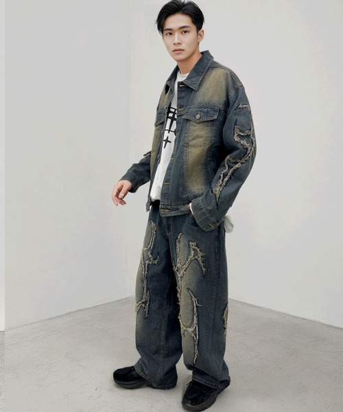 A‘gem 9(エージェムナイン)の「A'GEM/9 × .kom『FREEDEE/フリーディー』カットオフデニムジャケット(デニムジャケット・メンズ・ブラック/ブルー・M)」の3枚目の写真