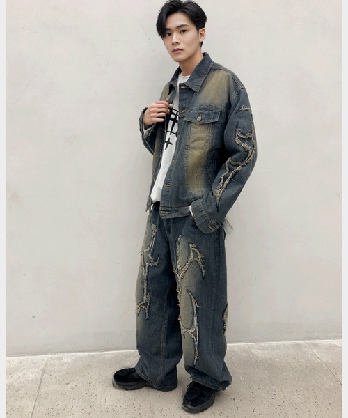 A‘gem 9(エージェムナイン)の「A'GEM/9 × .kom『FREEDEE/フリーディー』カットオフデニムジャケット(デニムジャケット・メンズ・ブラック/ブルー・M)」の4枚目の写真