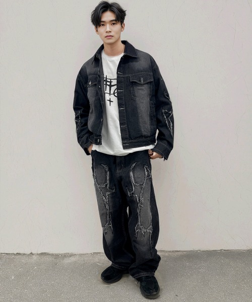 A‘gem 9(エージェムナイン)の「A'GEM/9 × .kom『FREEDEE/フリーディー』カットオフデニムジャケット(デニムジャケット・メンズ・ブラック/ブルー・M)」の9枚目の写真