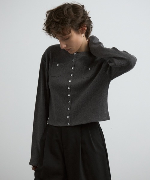 CREDONA（クレドナ）の「CENTRAL THERMAL  CARDIGAN/セントラルサーマルカーディガン（カーディガン/ボレロ・レディース・チャコールグレー/ブラック/オフホワイト・FREE）」の5枚目の写真