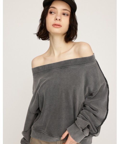 SLY（スライ）の「【WEB限定】ONE SHOULDER SW ワンショルダー スウェット 春服 トレーナー（スウェット・レディース・ブラック/杢グレー・FREE）」の8枚目の写真