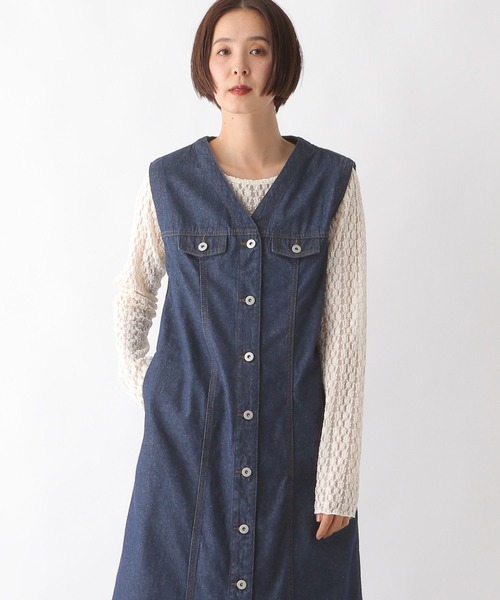 LEPSIM(レプシィム)の「デニムジレワンピース 299923(ワンピース・レディース・ネイビー/ブラック・FREE)」の3枚目の写真