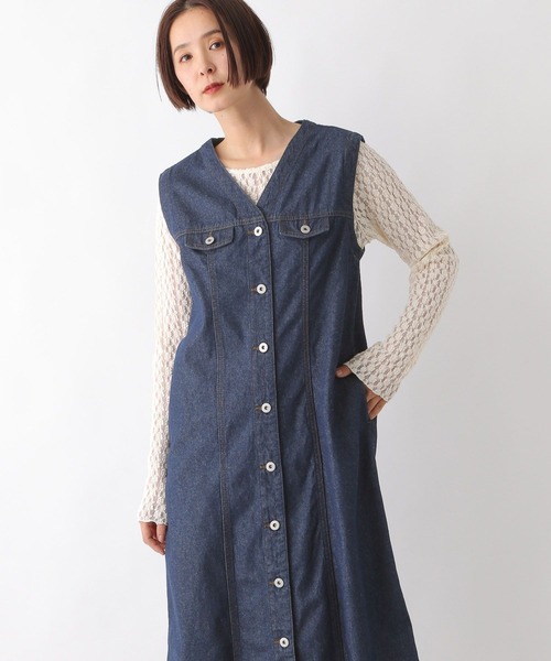 LEPSIM(レプシィム)の「デニムジレワンピース 299923(ワンピース・レディース・ネイビー/ブラック・FREE)」の4枚目の写真