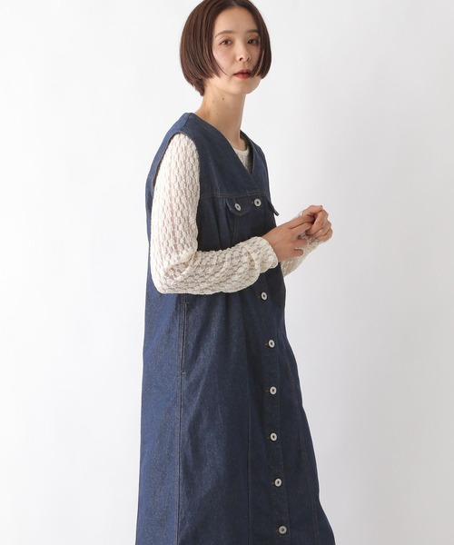 LEPSIM(レプシィム)の「デニムジレワンピース 299923(ワンピース・レディース・ネイビー/ブラック・FREE)」の5枚目の写真