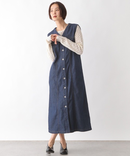 LEPSIM(レプシィム)の「デニムジレワンピース 299923(ワンピース・レディース・ネイビー/ブラック・FREE)」の6枚目の写真