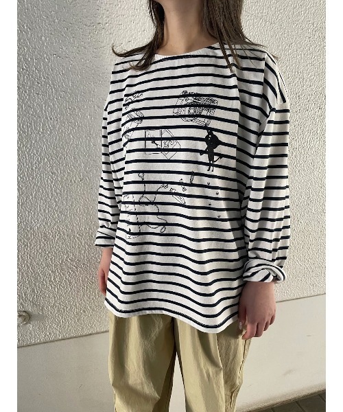 Rydia（リディア）の「ボーダーロンTEE（Tシャツ/カットソー・レディース・ネイビー/グリーン/ピンク・1）」の2枚目の写真