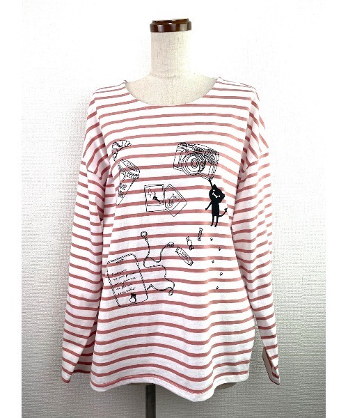 Rydia（リディア）の「ボーダーロンTEE（Tシャツ/カットソー・レディース・ネイビー/グリーン/ピンク・1）」の3枚目の写真