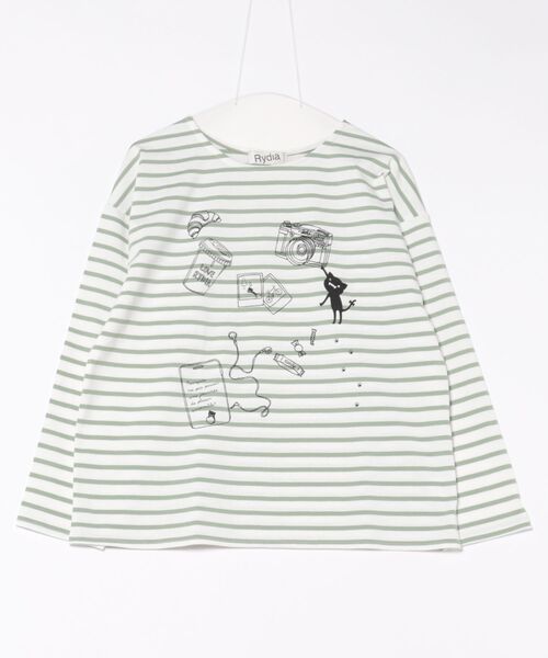 Rydia（リディア）の「ボーダーロンTEE（Tシャツ/カットソー・レディース・ネイビー/グリーン/ピンク・1）」の7枚目の写真