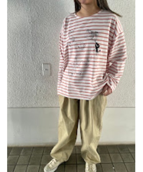 Rydia（リディア）の「ボーダーロンTEE（Tシャツ/カットソー・レディース・ネイビー/グリーン/ピンク・1）」の15枚目の写真