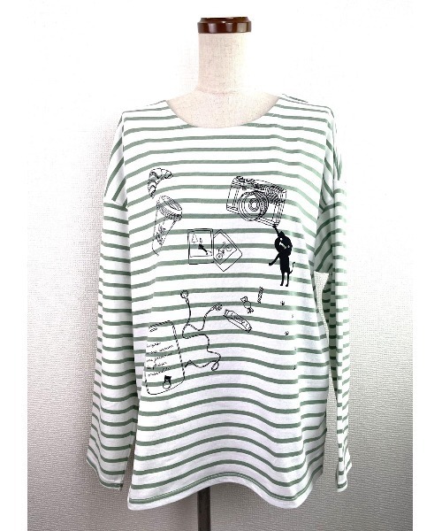 Rydia（リディア）の「ボーダーロンTEE（Tシャツ/カットソー・レディース・ネイビー/グリーン/ピンク・1）」の4枚目の写真