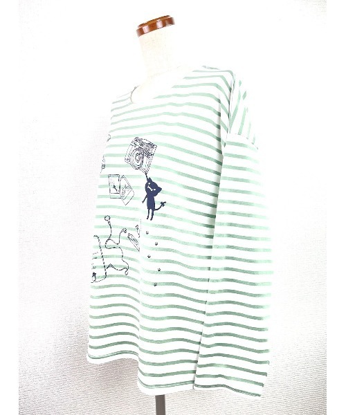 Rydia（リディア）の「ボーダーロンTEE（Tシャツ/カットソー・レディース・ネイビー/グリーン/ピンク・1）」の5枚目の写真