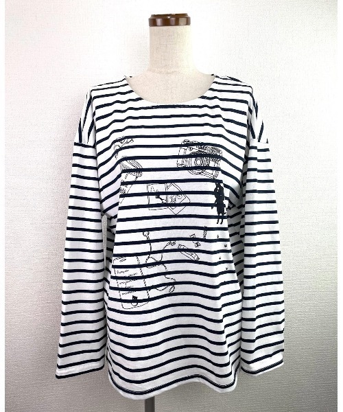 Rydia（リディア）の「ボーダーロンTEE（Tシャツ/カットソー・レディース・ネイビー/グリーン/ピンク・1）」の8枚目の写真